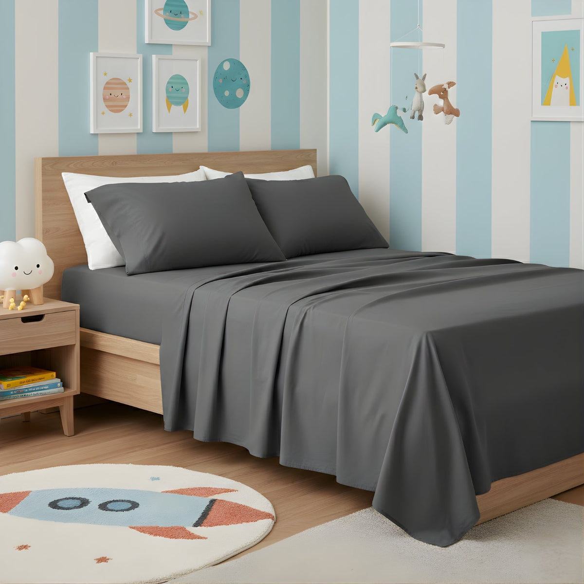 Renee Taylor Kids 400TC Egyptian Cotton Sheet Set - Magnet (OEKO-TEX Certified Sateen)