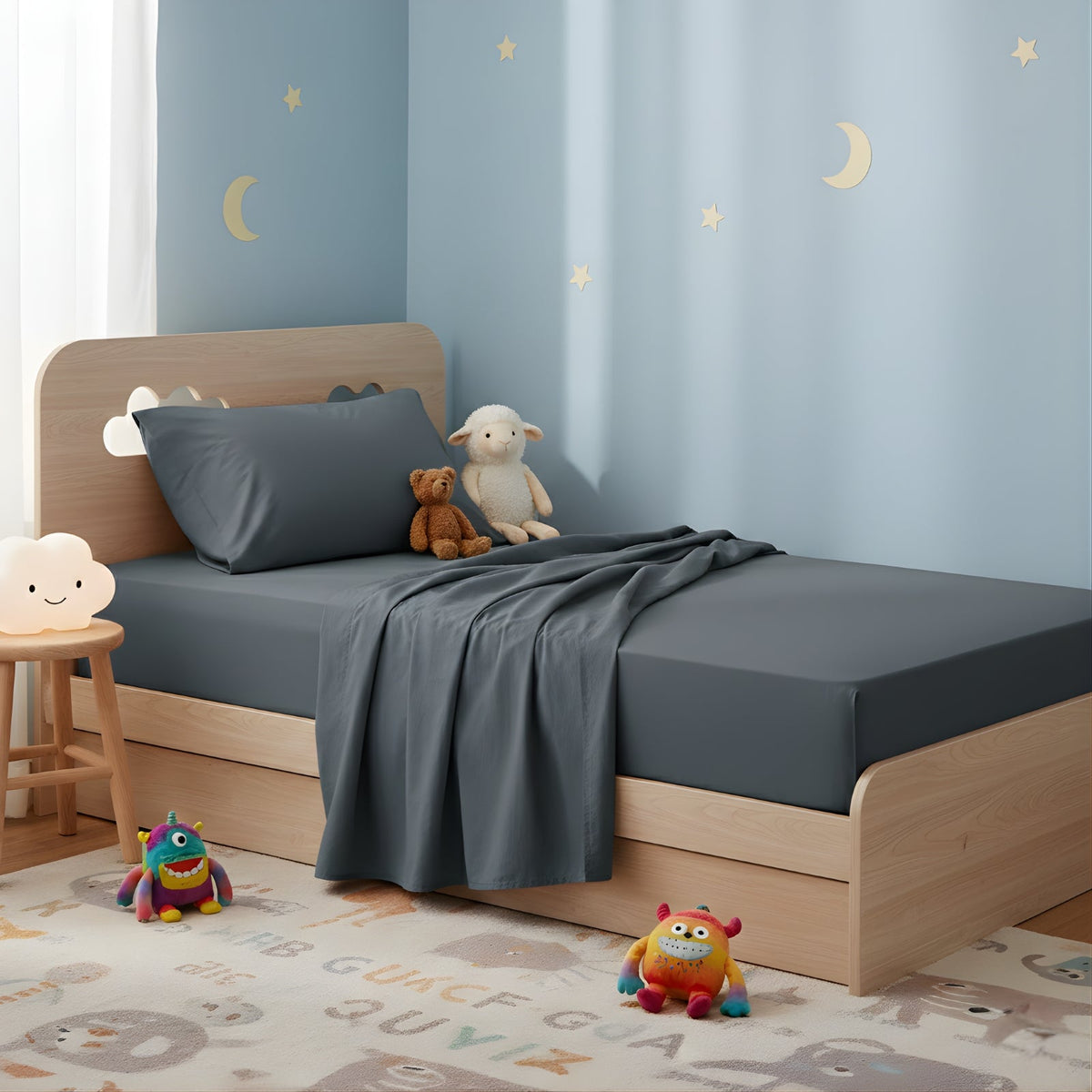 Renee Taylor 400TC Egyptian Cotton Kids Sheet Set - Steel Blue (OEKO-TEX Certified Sateen)