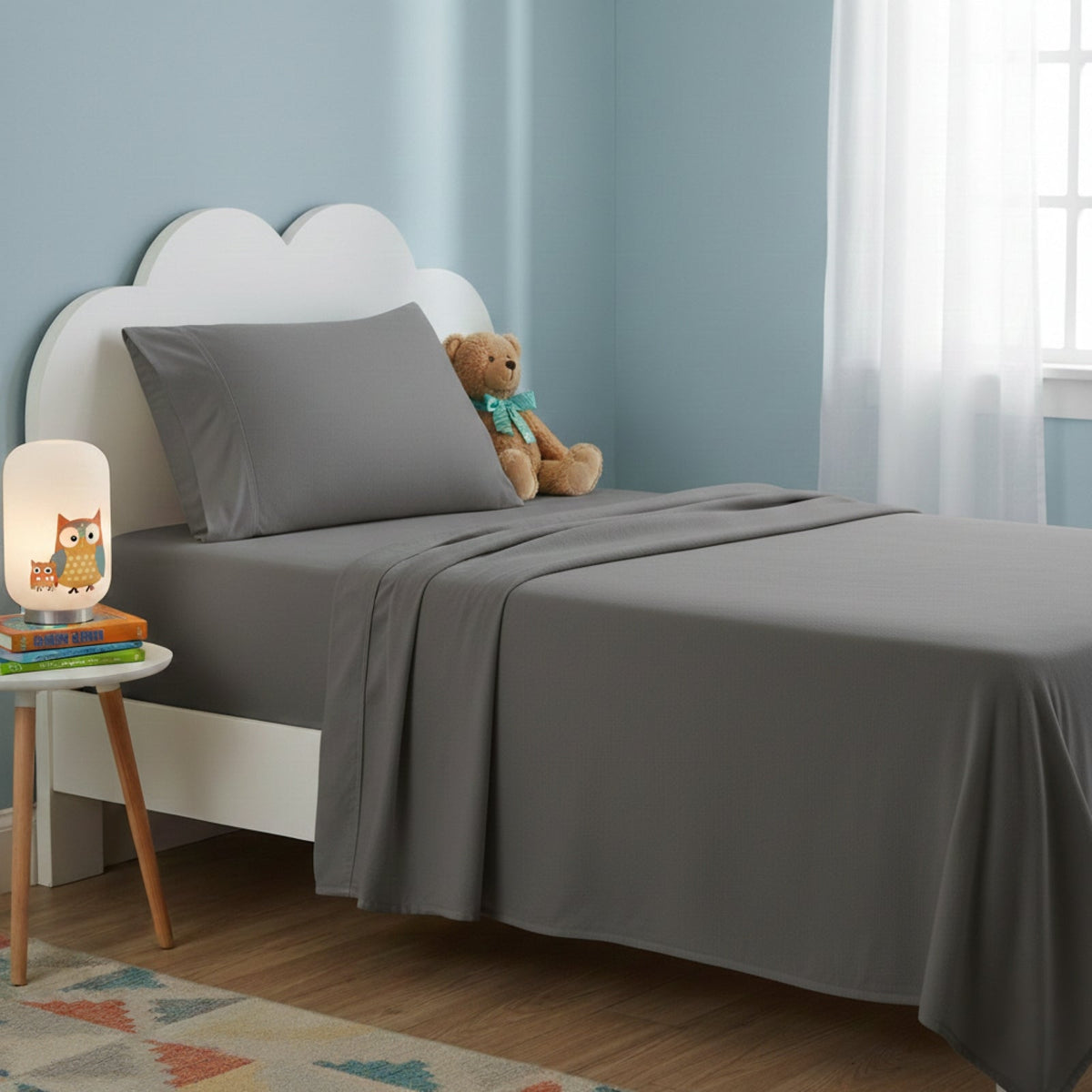 Park Avenue 175 GSM Egyptian Cotton Flannelette Kids Bed Sheet Set - Silver