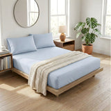 Renee Taylor 300TC Organic Cotton Kids Fitted Sheet & Pillowcase Set - Baby Blue (GOTS Certified)