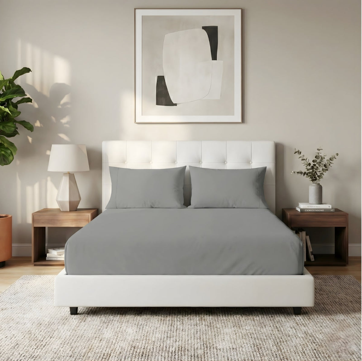 Renee Taylor 300TC Organic Cotton Kids Fitted Sheet & Pillowcase Set - Steel Grey (GOTS Certified)