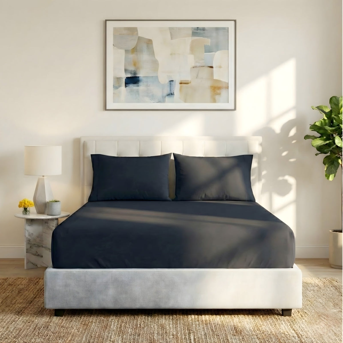Renee Taylor 300TC Organic Cotton Kids Fitted Sheet & Pillowcase Set - Turbulence (GOTS Certified)