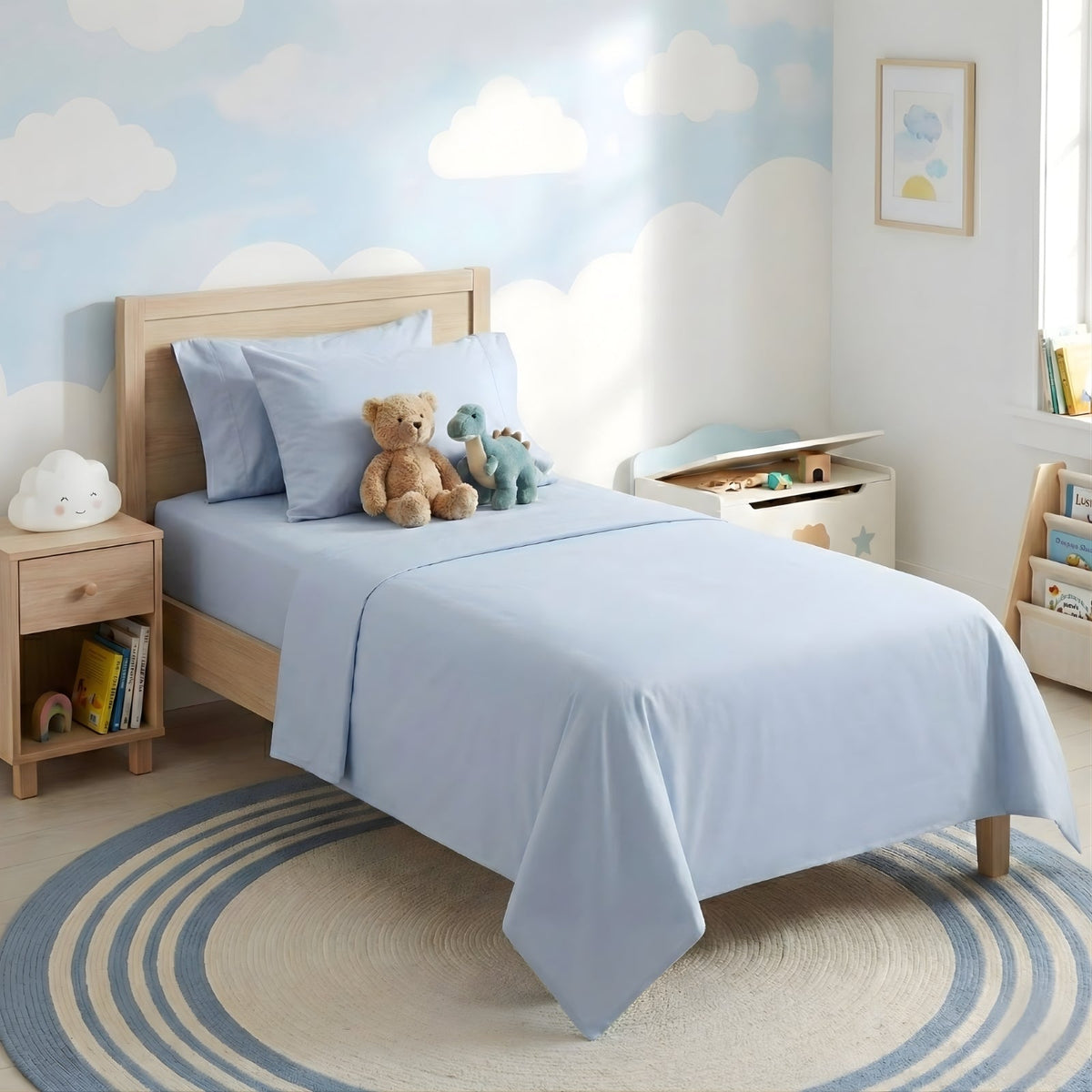 Renee Taylor Kids 300TC Organic Cotton Sheet Set - Baby Blue (GOTS Certified)
