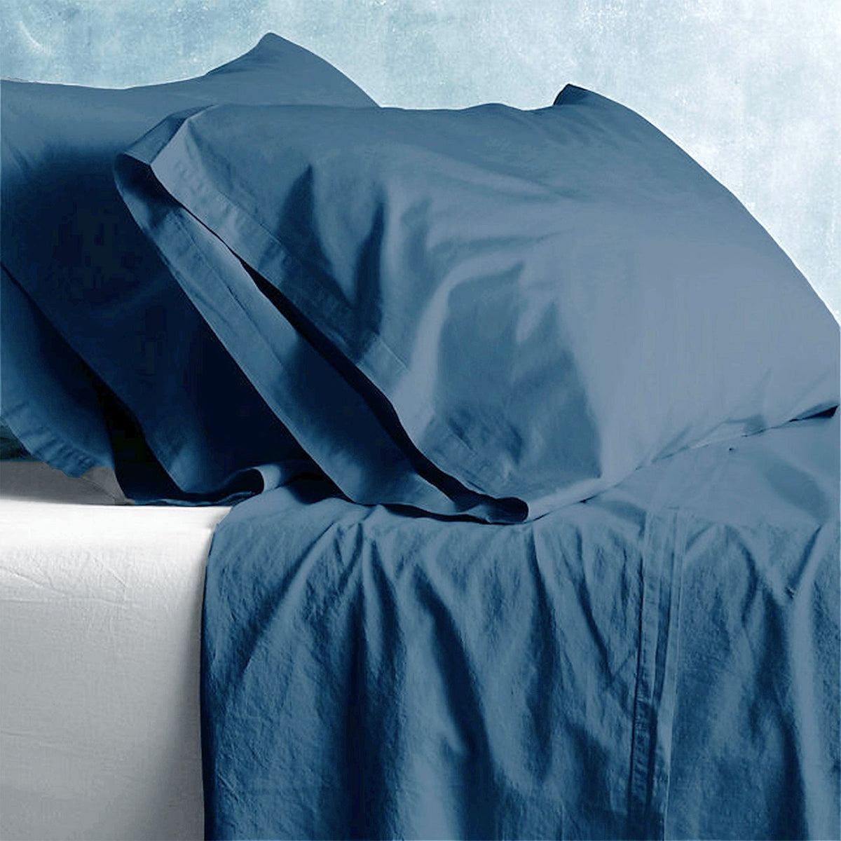 Park Avenue European Vintage Washed Cotton Bed Sheet Set - Blue