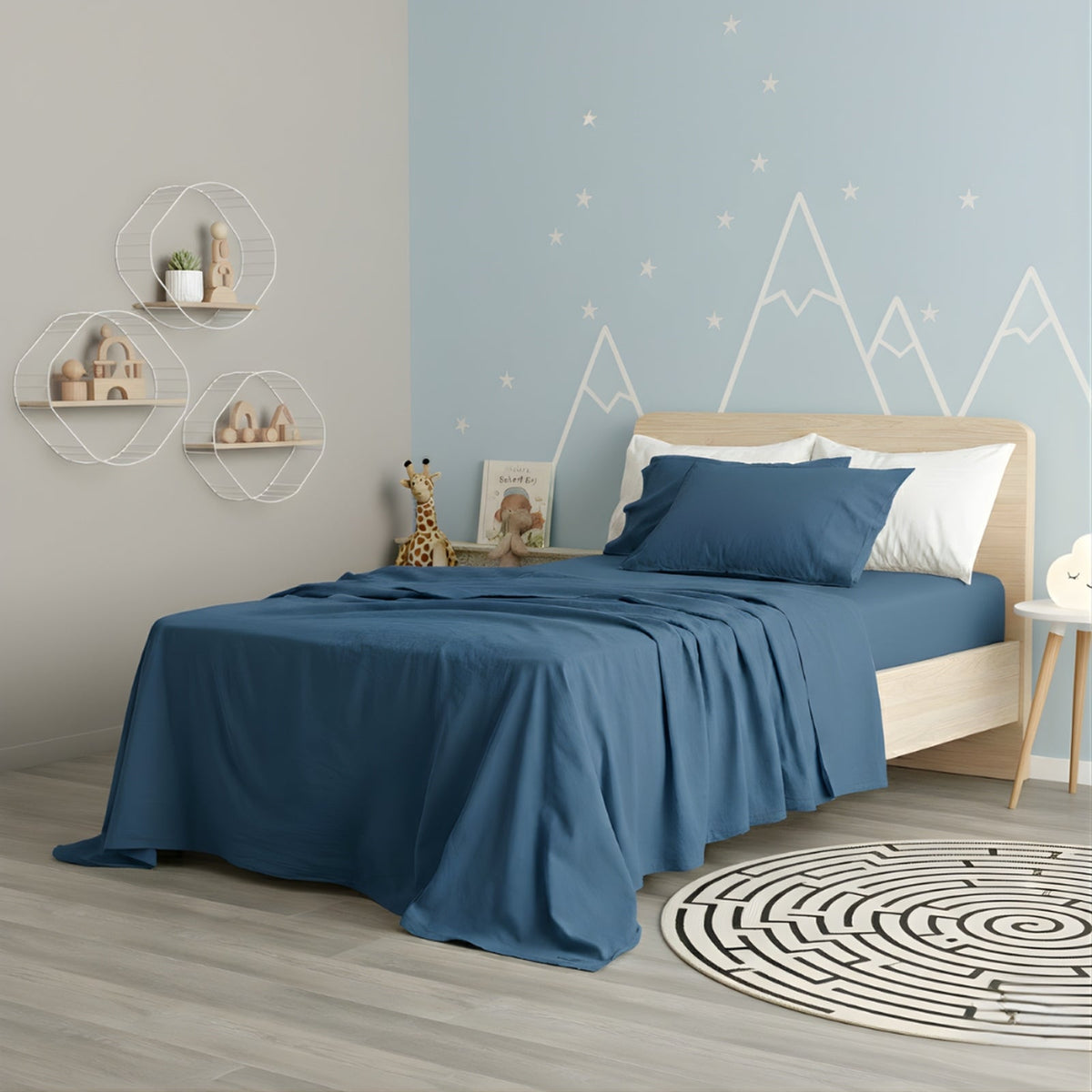 Park Avenue European Vintage Washed Cotton Kids Bed Sheet Set - Blue