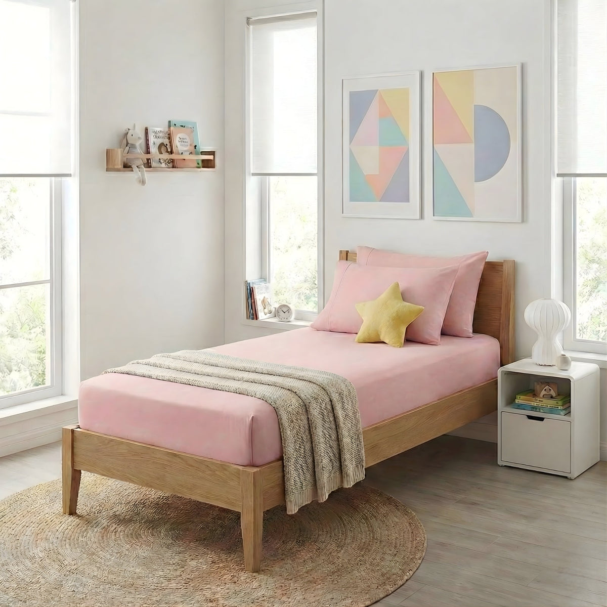 Park Avenue 175 GSM Egyptian Cotton Flannelette Kids Fitted Sheet & Pillowcase Set - Rose