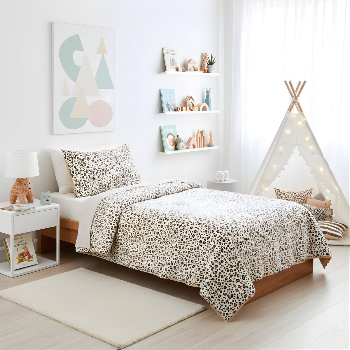 Park Avenue 175 GSM Egyptian Cotton Flannelette Kids Quilt Cover Set - Snow Leopard