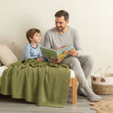 Renee Taylor Kids Moss Seed Stitch Knit Cotton Decorative Throw Blanket - Sage (130 x 170cm)