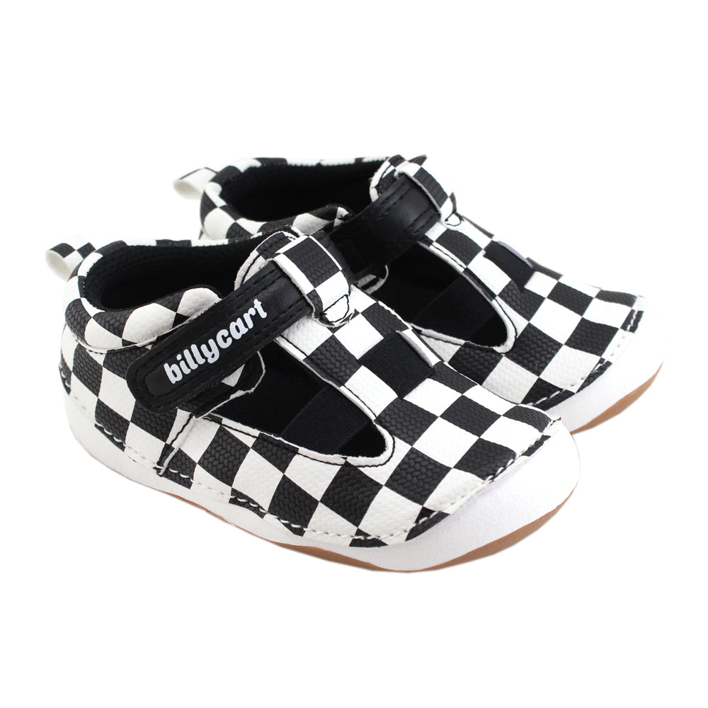 Billycart Racer Kids Wide-Fit First Walker Sandals - Black/White Checkered (Baby & Toddler Shoes)