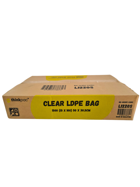 1500x Clear Strong LDPE Plastic Bag (51x30cm) - 1 Box (15 Packs of 100)