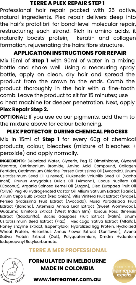 terreamer Plex Repair Step 1 250ml - Hair Bond Treatment (Keratin, Collagen & Elastin)