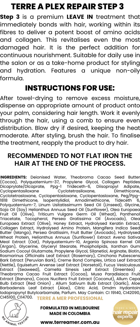 terreamer Plex Repair Step 3 240ml - Leave-In Hair Bond Treatment (Amino Acids & Collagen)