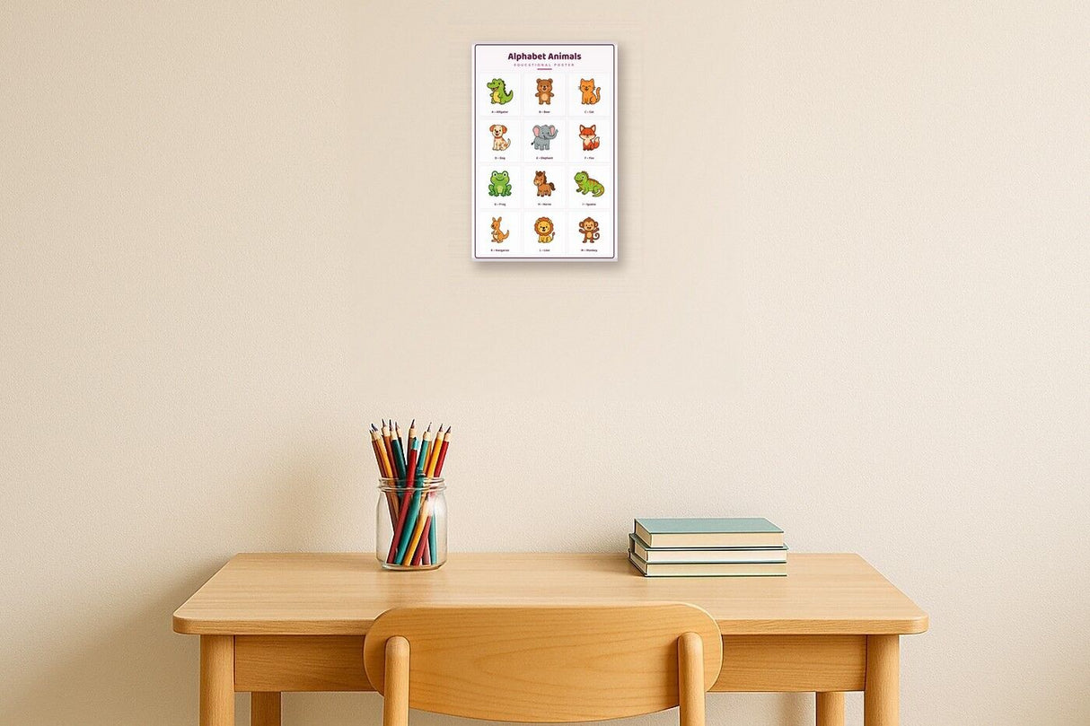 Alphabet Animals A-Z: A4 Matte Laminated Educational Poster Print - 210x297mm