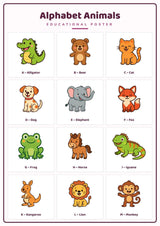 Alphabet Animals A-Z: A4 Matte Laminated Educational Poster Print - 210x297mm