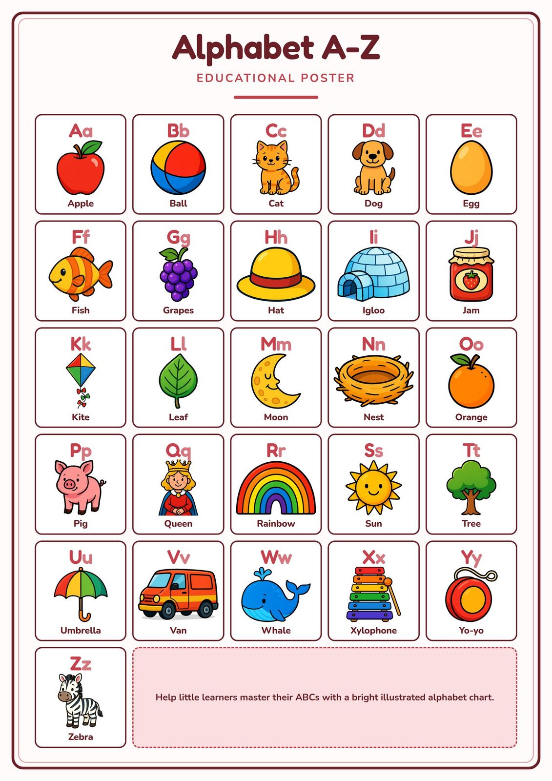 Alphabet A-Z: A4 Matte Laminated Educational Poster Print - 210x297mm