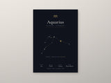Aquarius Zodiac Constellation Black: A4 Matte Laminated Educational Poster Print - 210x297mm