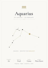 Aquarius Zodiac Constellation White: A4 Matte Laminated Educational Poster Print - 210x297mm