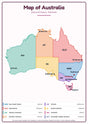 Map of Australia: A4 Matte Laminated Educational Poster Print - 210x297mm
