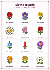 Birth Flowers: A4 Matte Laminated Educational Poster Print - 210x297mm