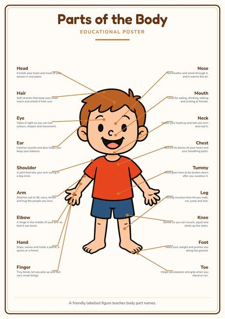4-Pack Human Body Basics Educational Posters Set - A4 Matte Laminated Prints (210x297mm)