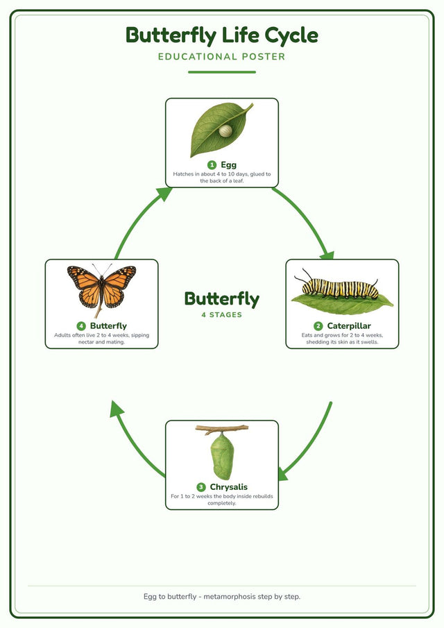 Butterfly Life Cycle: A4 Matte Laminated Educational Poster Print - 210x297mm