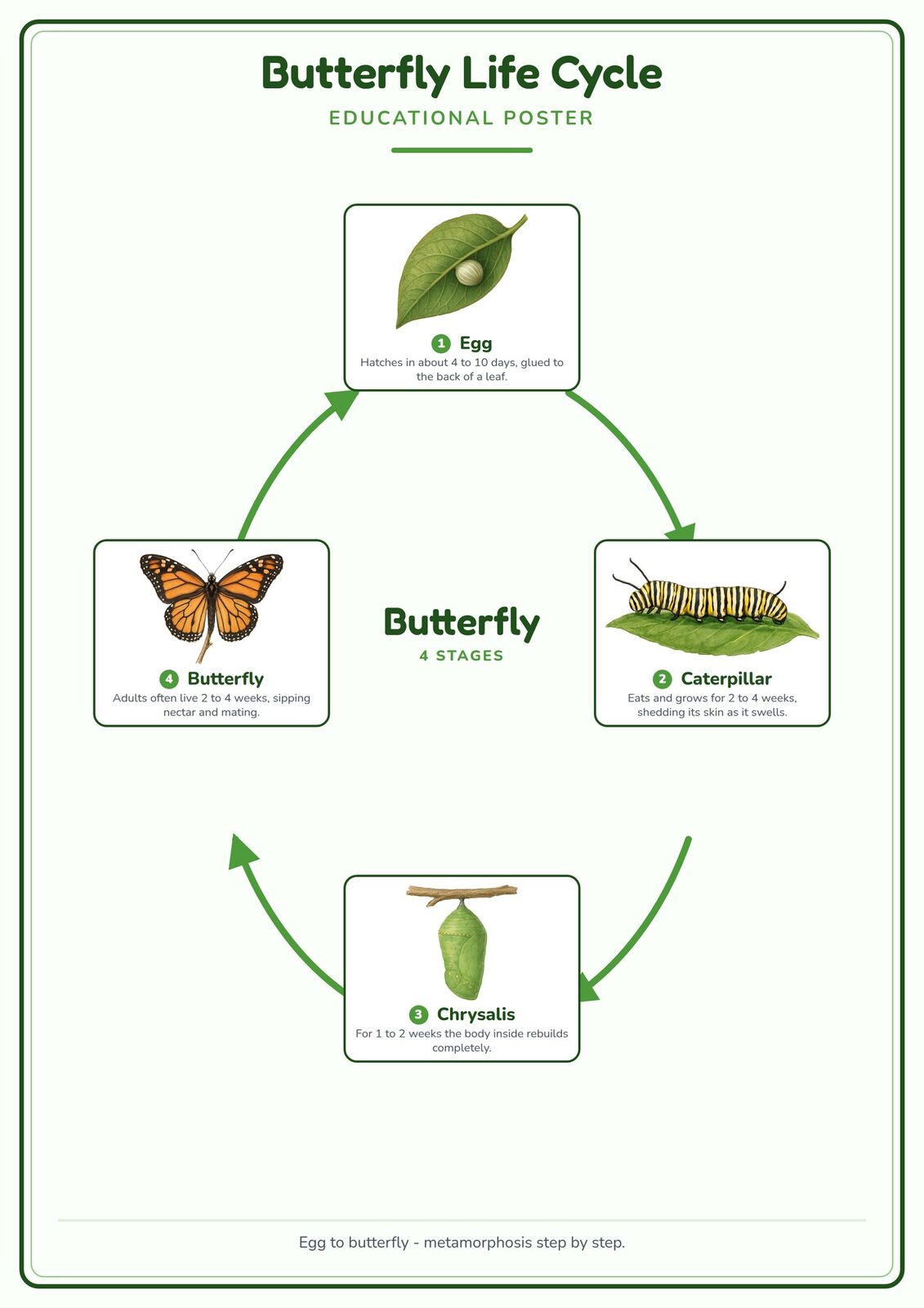 Butterfly Life Cycle: A4 Matte Laminated Educational Poster Print - 210x297mm