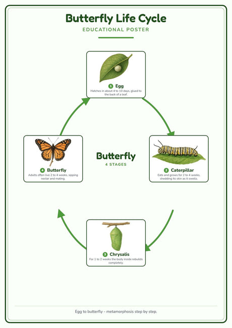 5-Pack Bugs & Butterflies Educational Posters Set - A4 Matte Laminated Prints (210x297mm)
