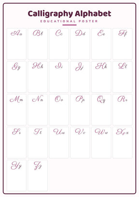 Calligraphy Alphabet: A4 Matte Laminated Educational Poster Print - 210x297mm