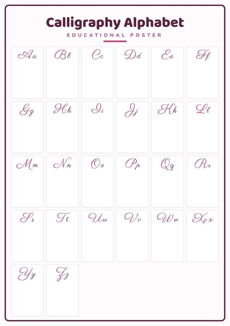 Calligraphy Alphabet: A4 Matte Laminated Educational Poster Print - 210x297mm