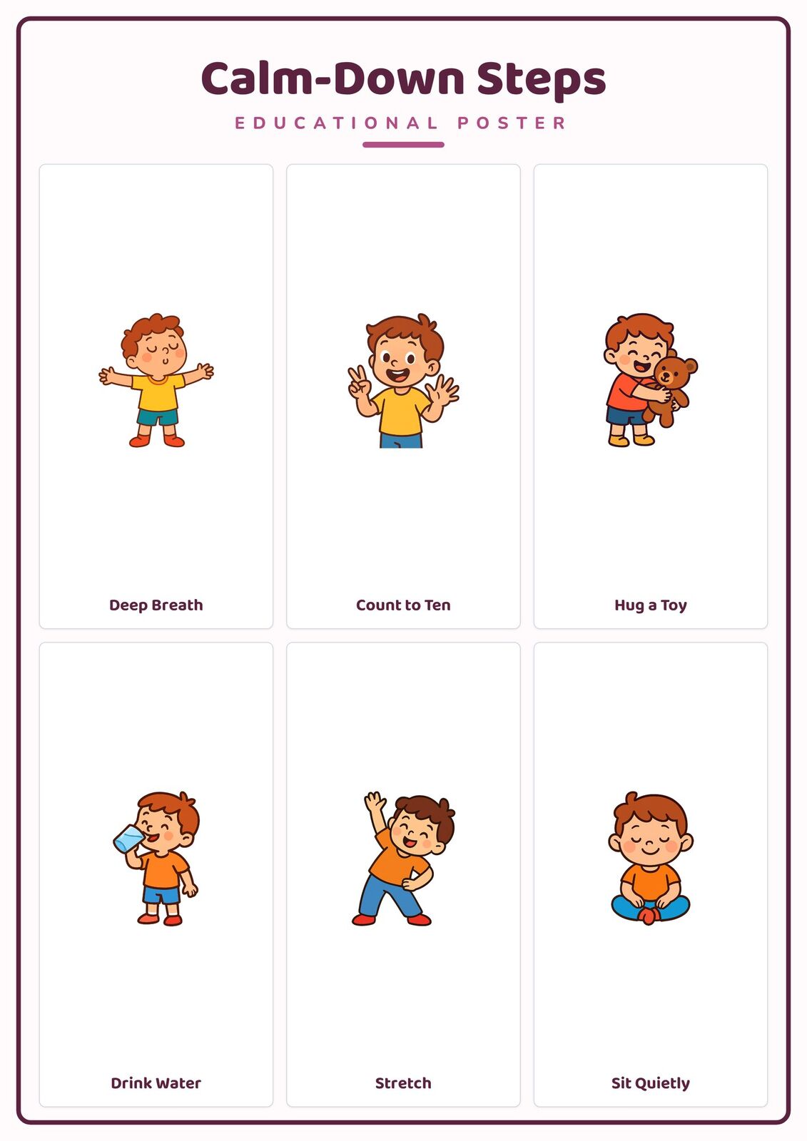 Calm-Down Strategies: A4 Matte Laminated Educational Poster Print - 210x297mm
