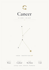 Cancer Zodiac Constellation White: A4 Matte Laminated Educational Poster Print - 210x297mm