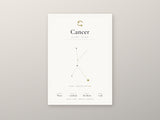 Cancer Zodiac Constellation White: A4 Matte Laminated Educational Poster Print - 210x297mm