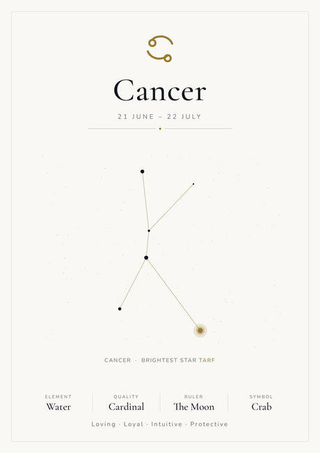 Cancer Zodiac Constellation White: A4 Matte Laminated Educational Poster Print - 210x297mm