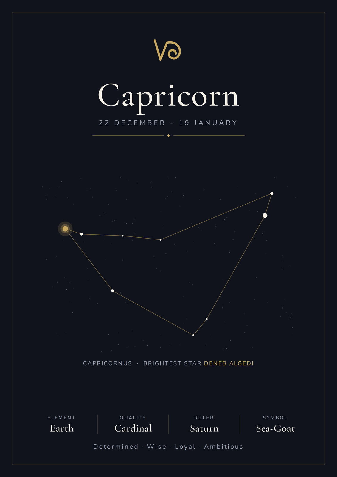 Capricorn Zodiac Constellation Black: A4 Matte Laminated Educational Poster Print - 210x297mm