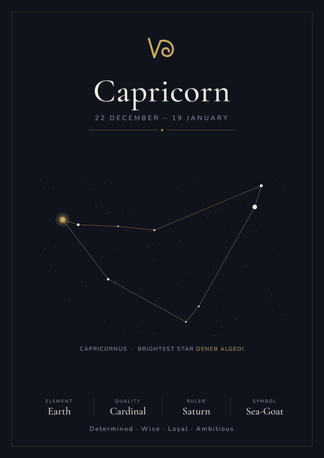 12-Pack Zodiac Constellations Educational Posters Set - Black A4 Matte Laminated Prints (210x297mm)
