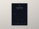 Capricorn Zodiac Constellation Black: A4 Matte Laminated Educational Poster Print - 210x297mm