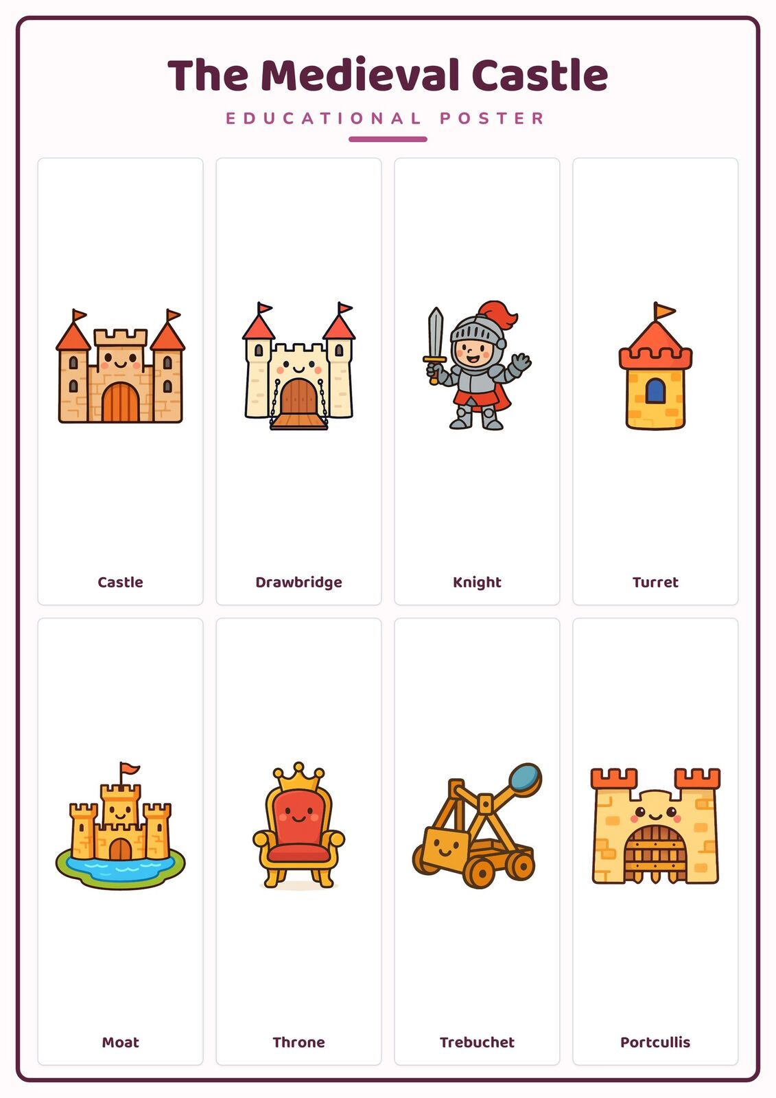 The Medieval Castle: A4 Matte Laminated Educational Poster Print - 210x297mm
