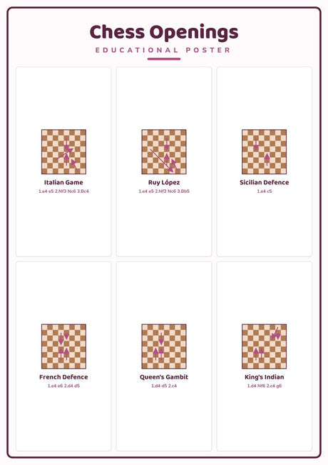 2-Pack Chess Educational Posters Set - A4 Matte Laminated Prints (210x297mm)