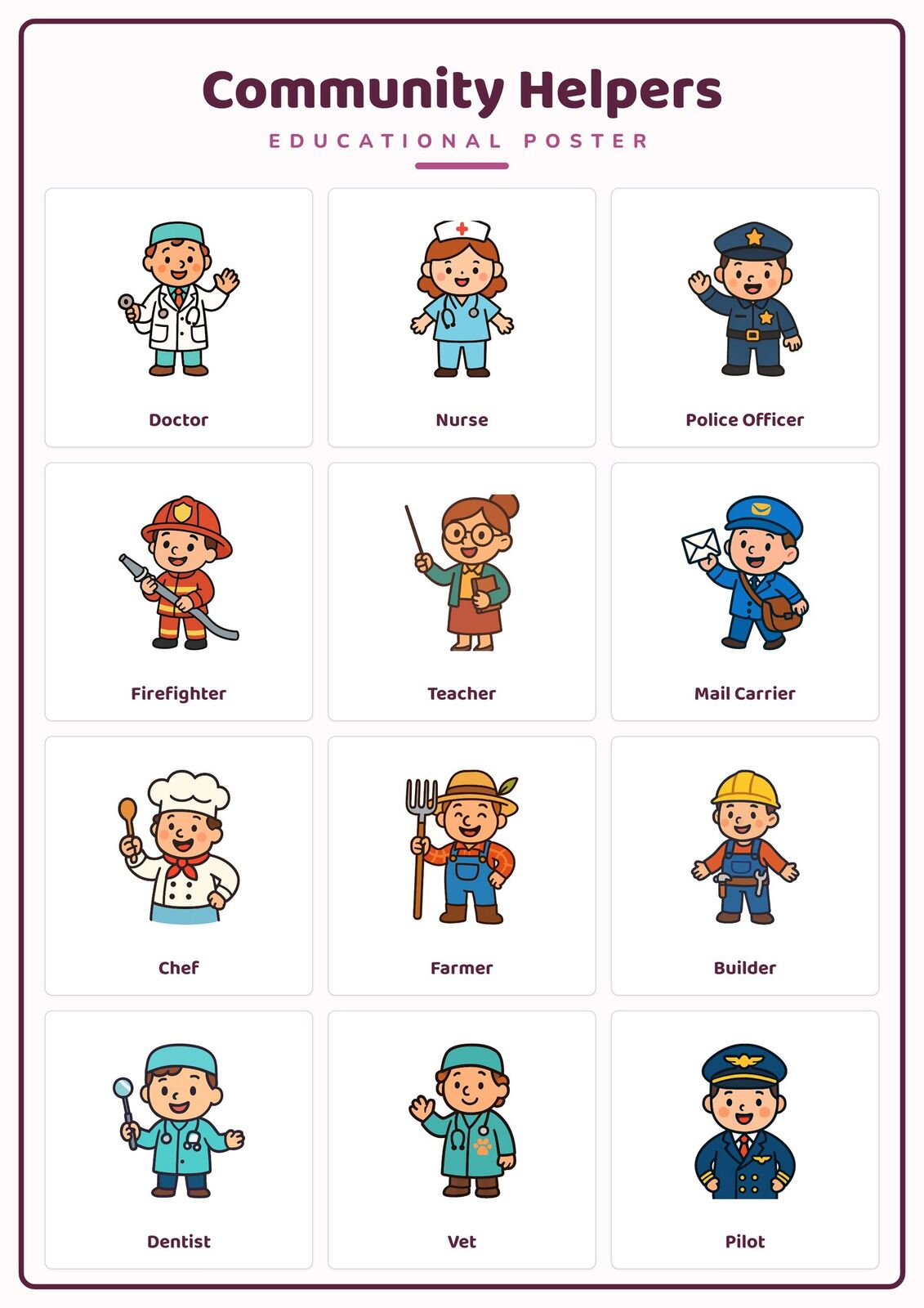 Community Helpers: A4 Matte Laminated Educational Poster Print - 210x297mm