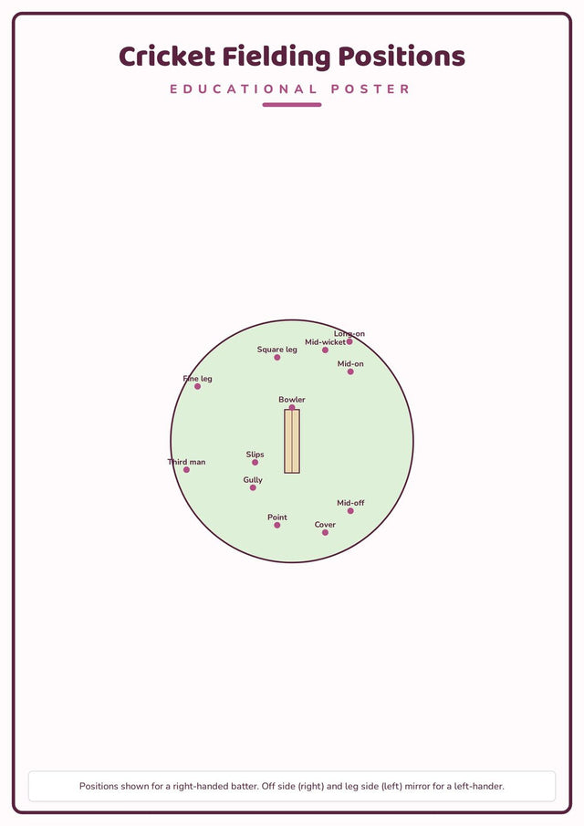 Cricket Fielding Positions: A4 Matte Laminated Educational Poster Print - 210x297mm