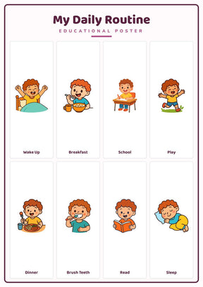 My Daily Routine: A4 Matte Laminated Educational Poster Print - 210x297mm