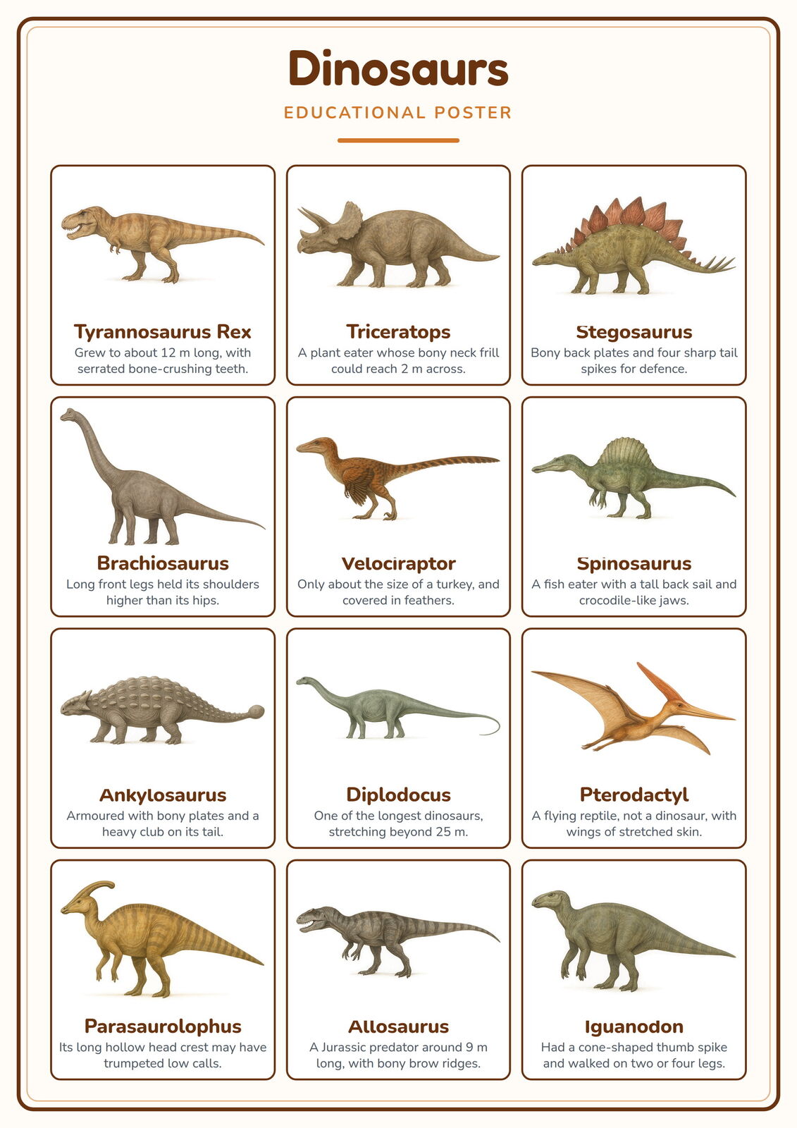 Dinosaurs: A4 Matte Laminated Educational Poster Print - 210x297mm