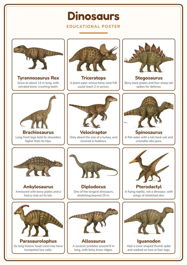 Dinosaurs: A4 Matte Laminated Educational Poster Print - 210x297mm