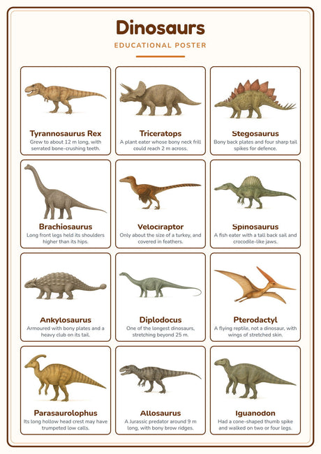 Dinosaurs: A4 Matte Laminated Educational Poster Print - 210x297mm