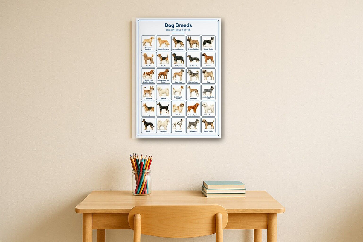 Dog Breeds: A4 Matte Laminated Educational Poster Print - 210x297mm