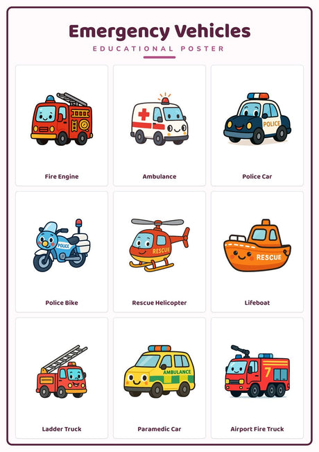 4-Pack Transport & Vehicles Educational Posters Set - A4 Matte Laminated Prints (210x297mm)