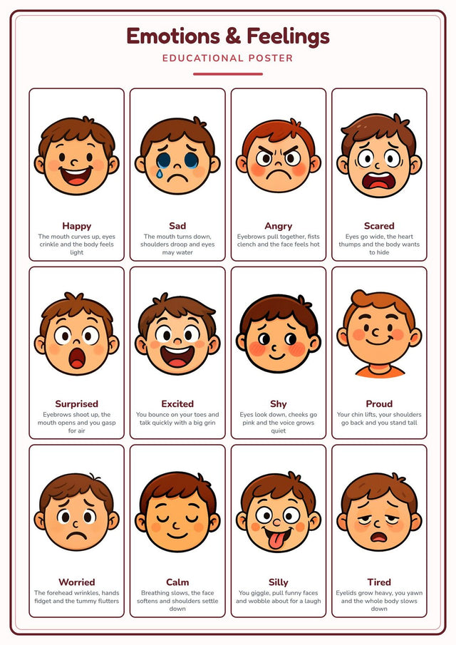 Emotions & Feelings: A4 Matte Laminated Educational Poster Print - 210x297mm
