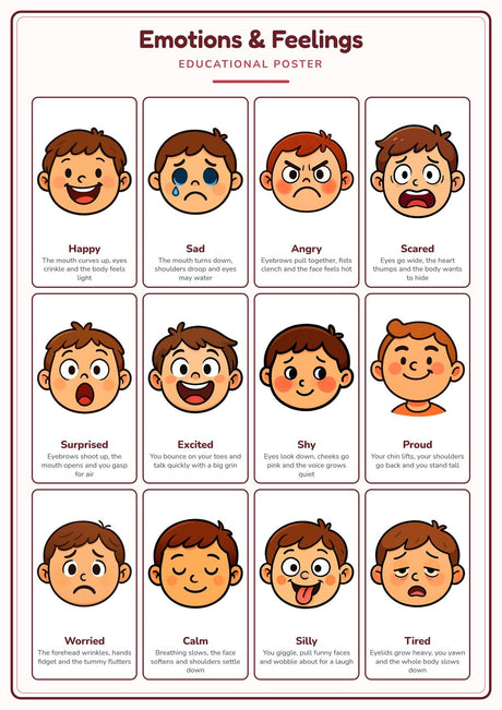 6-Pack Feelings & Wellbeing Educational Posters Set - A4 Matte Laminated Prints (210x297mm)