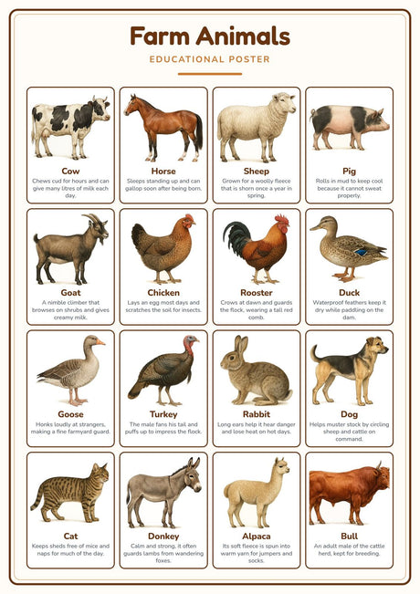 5-Pack Farm & Food Educational Posters Set - A4 Matte Laminated Prints (210x297mm)