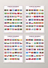 Flags of the World 193 Countries 4 Poster Set: A4 Matte Laminated Educational Poster Print - 210x297mm